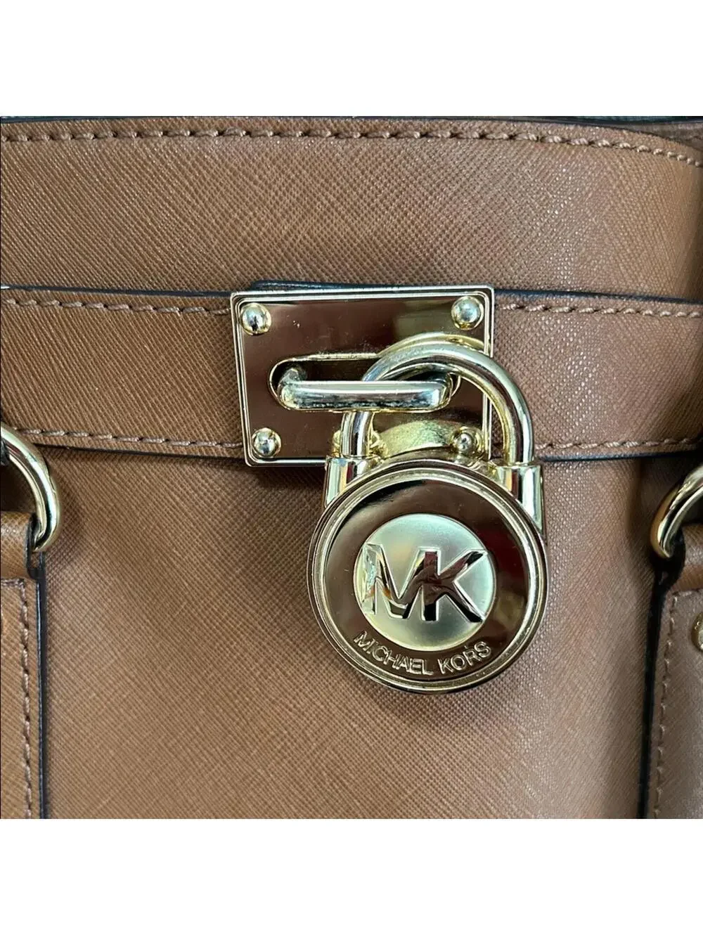 Michael Kors Brown Leather Hamilton Satchel with Gold Details
